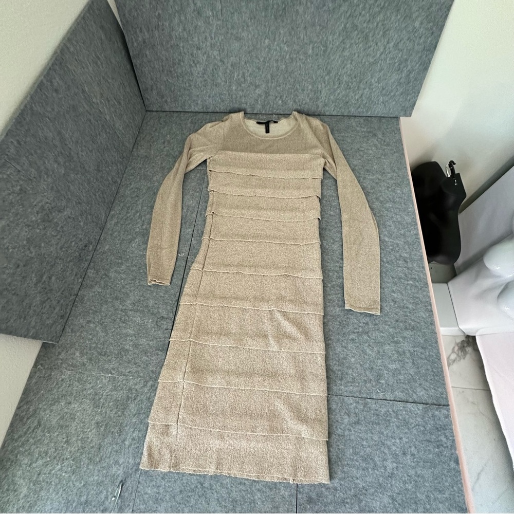 BCBGMaxAzria Taupe Layered Long Sleeve Dress - Picture 3 of 15